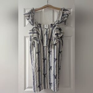 Misa blue floral embroidered striped off shoulder mini dress - size L